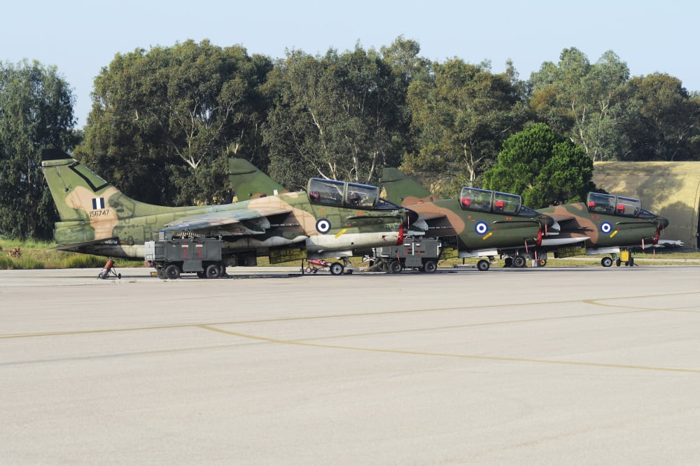 Hellenic Air Force TA-7C Corsair on the ramp at Araxos Air Base Canvas Art - Daniele FaccioliStocktrek Images (34 x 23)