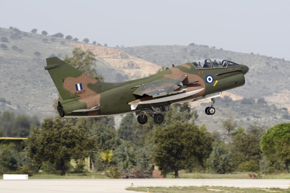 Hellenic Air Force TA-7C Corsair taking off Canvas Art - Daniele FaccioliStocktrek Images (34 x 23)