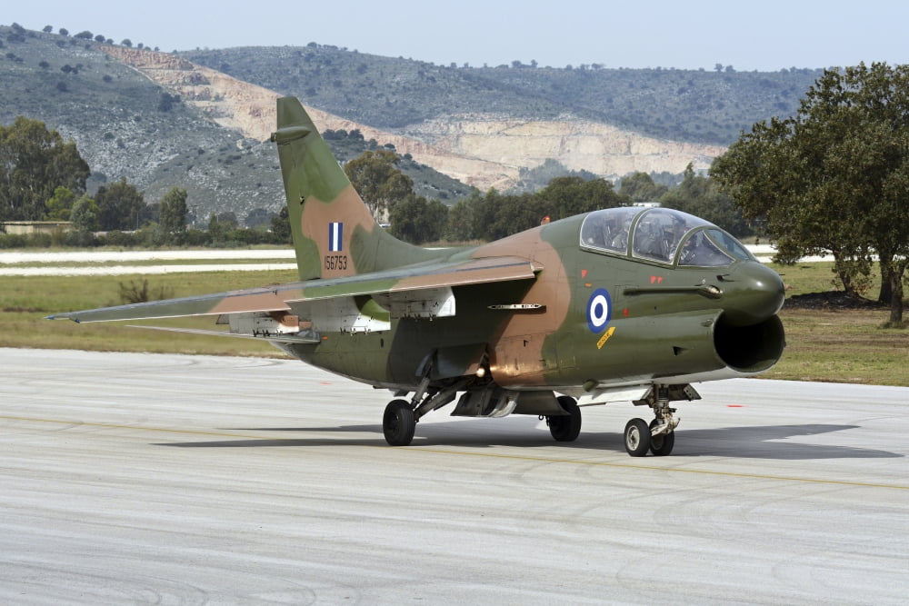 Hellenic Air Force TA-7C Corsair taxiing at Araxos Air Base Canvas Art - Daniele FaccioliStocktrek Images (34 x 23)
