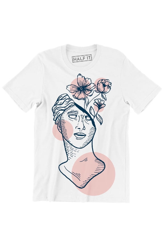 Hellenic-style Scuplture Bust With Flowers Coming From Its Head Mens T-Shirt