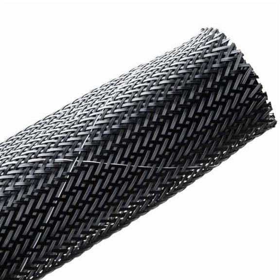 HellermannTyton 170-03093 Braided Sleeving, Expandable, Flame Retardant, 1" Dia, PET, Black, 250 ft/bulk reel