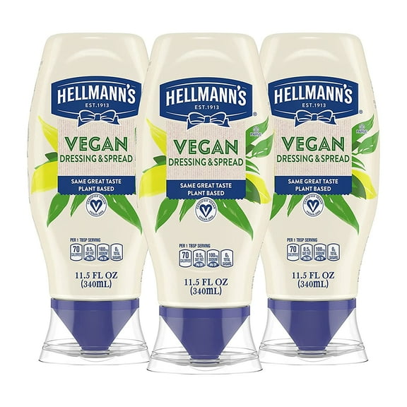 Hellmann,S Vegan Dressing And Spread For A Rich, Creamy Plant-Based Alternative To Mayo Vegan Same Great Taste, Plant Based, Free From Eggs 11.5 Oz, Pack Of 3