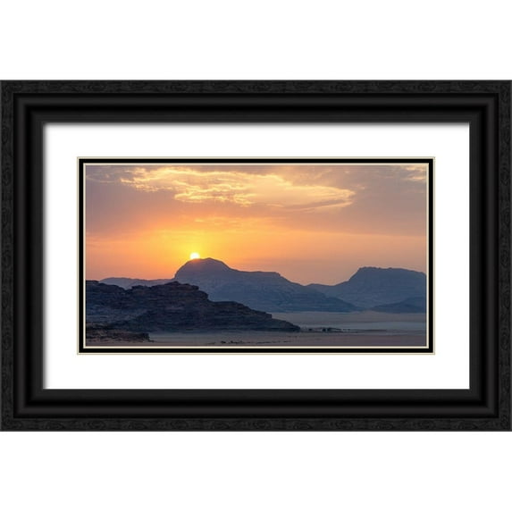Hellmann, Stan 14x9 Black Ornate Wood Framed with Double Matting Museum Art Print Titled - Wadi Rum Sunrise