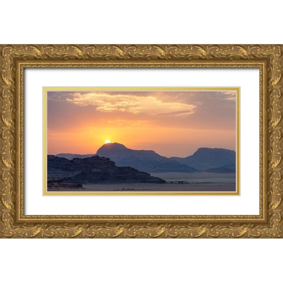Hellmann, Stan 14x9 Gold Ornate Wood Framed with Double Matting Museum Art Print Titled - Wadi Rum Sunrise