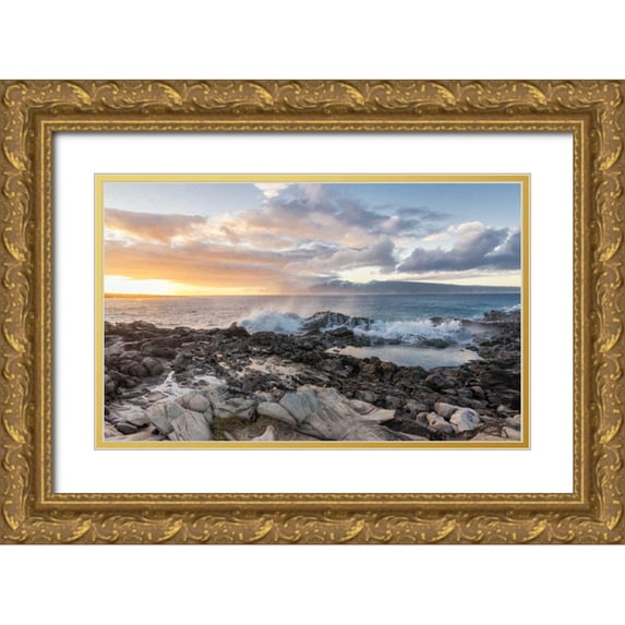 Hellmann, Stan 32x21 Gold Ornate Wood Framed with Double Matting Museum Art Print Titled - West Maui Sunset
