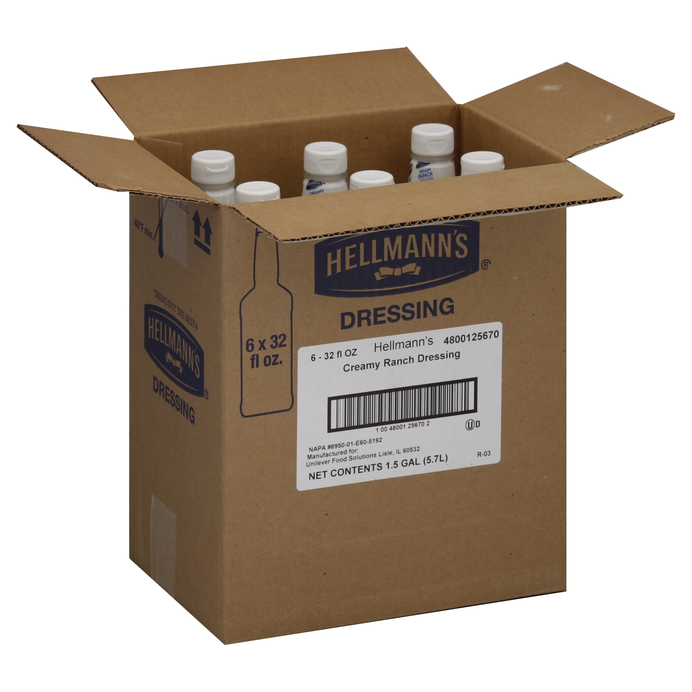 Hellmann's Ranch Dressing, Classic Flavor, 32 oz, 6/Case, Easy Pour ...