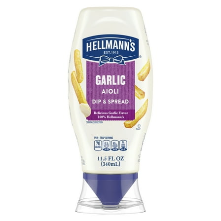 Hellmann's Garlic Aioli Dip & Spread Condiments Dipping Sauce, 11.5 fl oz Squeeze Bottle