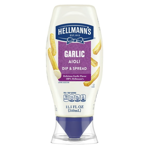 Hellmann's Garlic Aioli Dip & Spread Condiments Dipping Sauce, 11.5 fl oz Squeeze Bottle