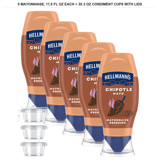 Hellmann's Mild Chipotle Mayo, Pack of 5, 11.5 fl oz Each with 3x 2 oz ...
