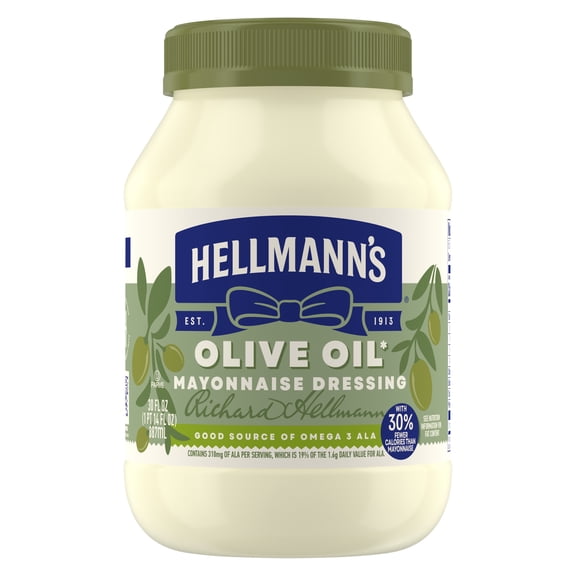 Hellmann's Olive Oil Mayonnaise Dressing Condiments, 30 fl oz Jar