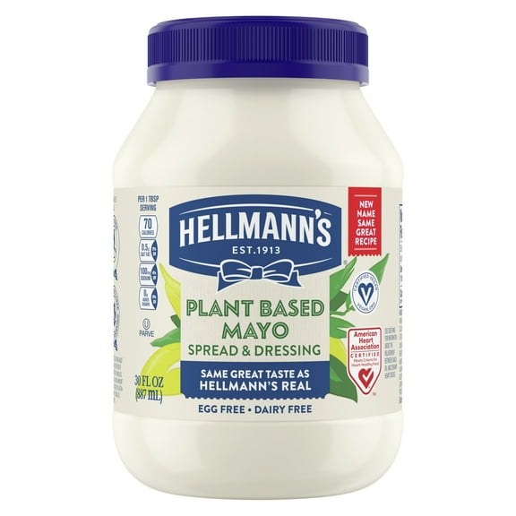 Hellmann's Plant Based Mayonnaise Spread & Dressing Condiments, 30 fl oz Jar
