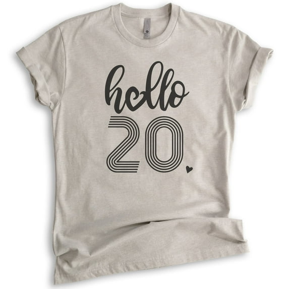 Hello 20 Shirt, Unisex Women's Men's Shirt, 20th Birthday Shirt, Twentieth Birthday Shirt, B-day Shirt, Light Silk Gray, XX-Large