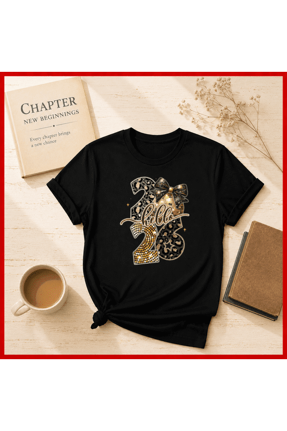 Hello 2023 Leopard Print Glitter Bow New Year's Eve Unisex T-Shirt, S-5XL