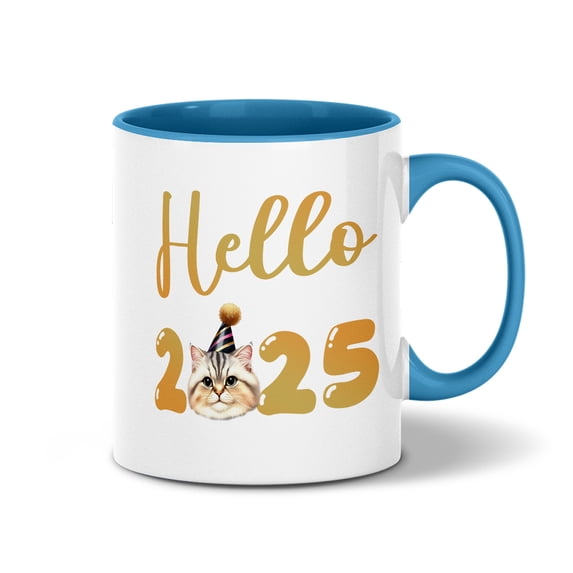 Hello 2025 American Shorthair Celebrates Happy New Year Firework Balloon 11oz Accent Two-tone Mug Cat Lover Kitten Owner Gifts Coffee Tea Cup - 02024