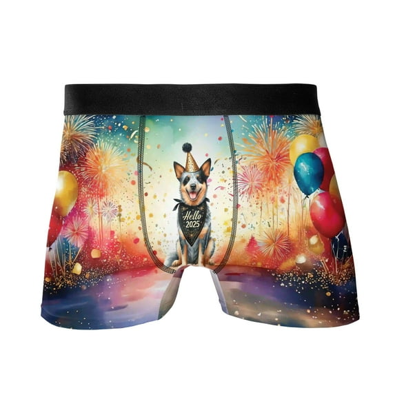 Hello 2025 Australian Cattle Dog Celebrates Happy New Year Firework Balloon All Over Print Boxer Briefs Underwear for Men Dad Heeler Lover Gifts - 02024