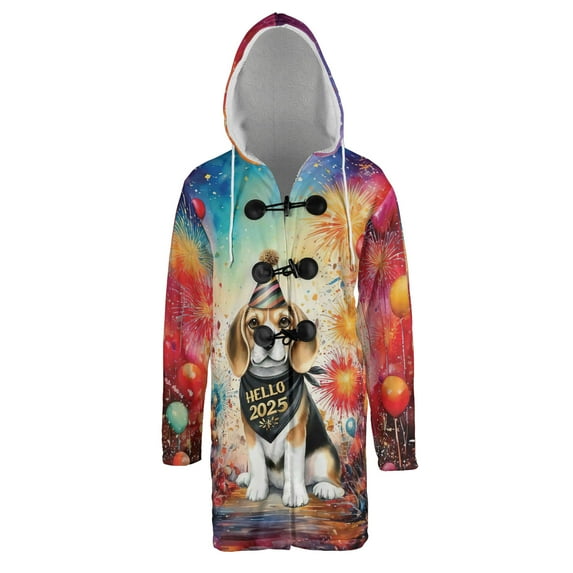 Hello 2025 Beagle Celebrates Happy New Year Firework Balloon All Over Print 3D Hooded Duffle Toggle Coat Beagles Dog Lover Gifts Idea - 02024