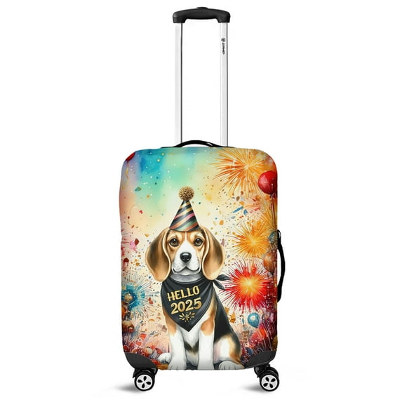 Hello 2025 Beagle Celebrates Happy New Year Firework Balloon Travel Luggage Cover Beagles Dog Lover Gifts Idea Suitcase Dust Protective Decor - 02024