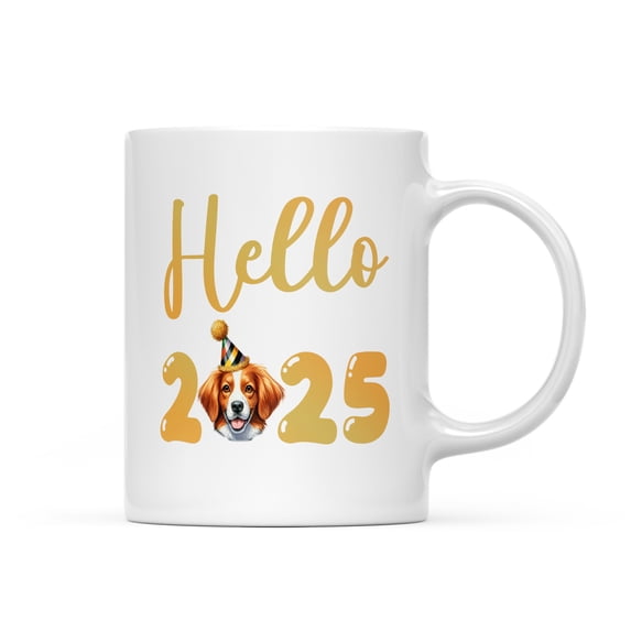 Hello 2025 Brittany Spaniel Celebrates Happy New Year Firework Balloon Mug Brittany Dog Lover Gifts Idea Coffee Tea Cup - 02024
