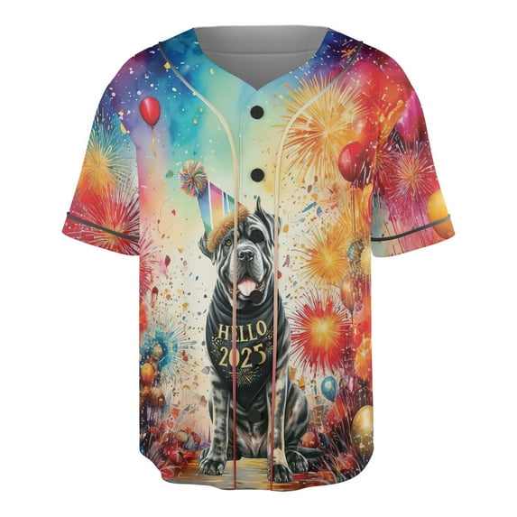Hello 2025 Cane Corso Celebrates Happy New Year Firework Balloon All Over Print 3D Baseball Shirt Italian Mastiff Dog Lover Gifts Idea Softball Sport - 02024