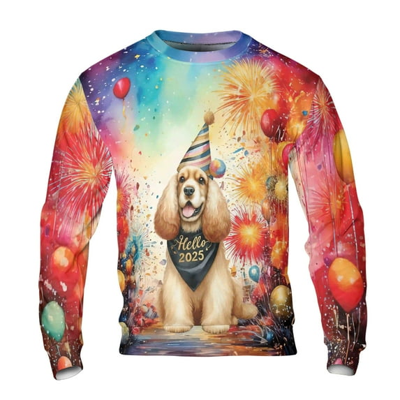 Hello 2025 Cocker Spaniel Celebrates Happy New Year Firework Balloon All Over Print 3D Sweatshirt Unisex Merch Cockers Dog Lover Gifts - 02024