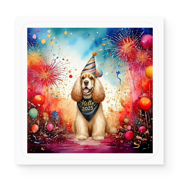 Hello 2025 Cocker Spaniel Celebrates Happy New Year Firework Balloon Vinyl Sticker Cockers Dog Lover Gifts Waterproof Decal Art Decor - 02024