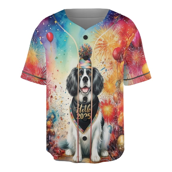 Hello 2025 English Springer Spaniel Celebrates Happy New Year Firework Balloon All Over Print 3D Baseball Shirt Springers Dog Lover Gifts Softball Sport - 02024