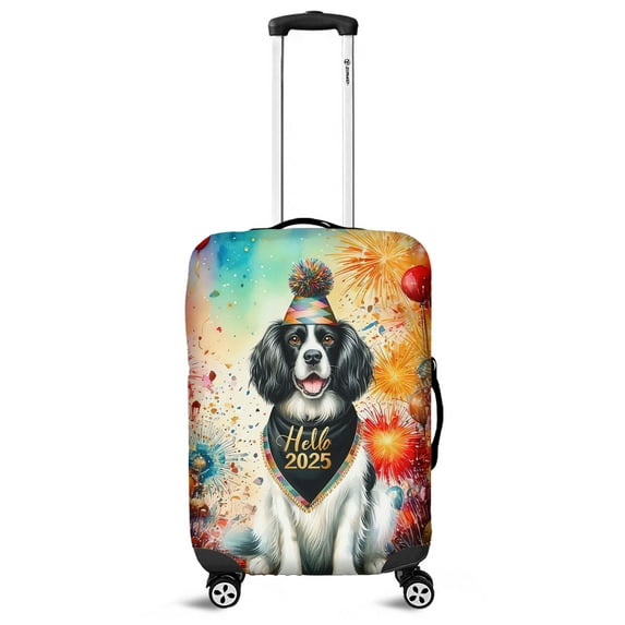 Hello 2025 English Springer Spaniel Celebrates Happy New Year Firework Balloon Travel Luggage Cover Springers Dog Lover Gifts Suitcase Dust Protective Decor - 02024