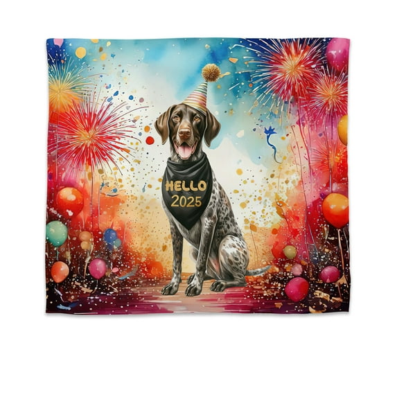 Hello 2025 German Shorthaired Pointer Celebrates Happy New Year Firework Balloon Tapestry GSP Lover Dog Gift Wall Hanging Backdrop Home Decor - 02024