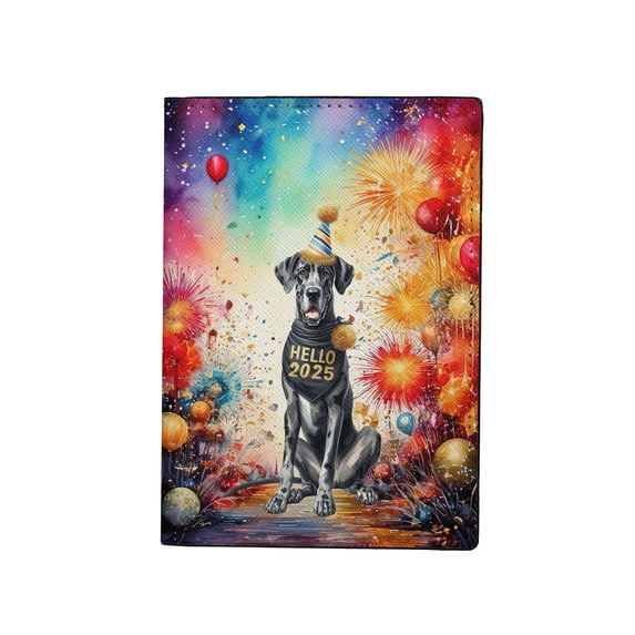 Hello 2025 Great Dane Celebrates Happy New Year Firework Balloon Travel Passport Wallet Danes Dog Lover Gifts PU Leather Passport Holder Cover - 02024
