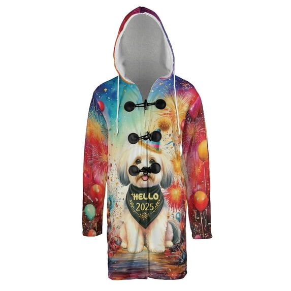 Hello 2025 Havanese Celebrates Happy New Year Firework Balloon All Over Print 3D Hooded Duffle Toggle Coat Havanese Dog Lover Gifts Idea - 02024