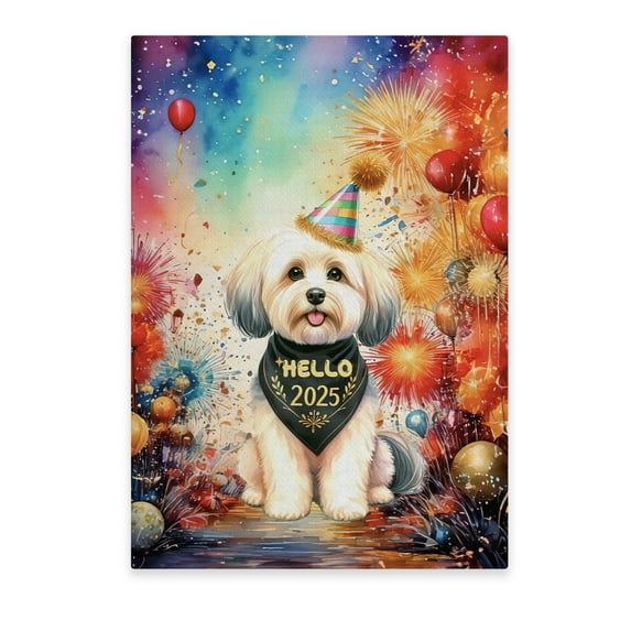 Hello 2025 Havanese Celebrates Happy New Year Firework Balloon Vertical Matte Canvas Poster Havanese Dog Lover Gifts Idea Wall Art Home Decor - 02024