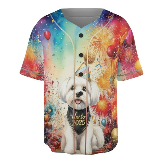 Hello 2025 Maltese Celebrates Happy New Year Firework Balloon All Over Print 3D Baseball Shirt Maltese Dog Lover Gifts Idea Softball Sport - 02024