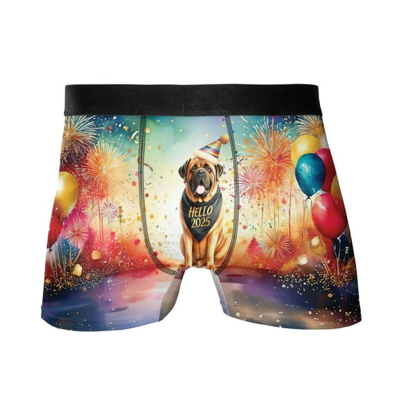 Hello 2025 Mastiff Celebrates Happy New Year Firework Balloon All Over Print Boxer Briefs Underwear for Men Dad Mastiffs Dog Lover Gifts Idea - 02024