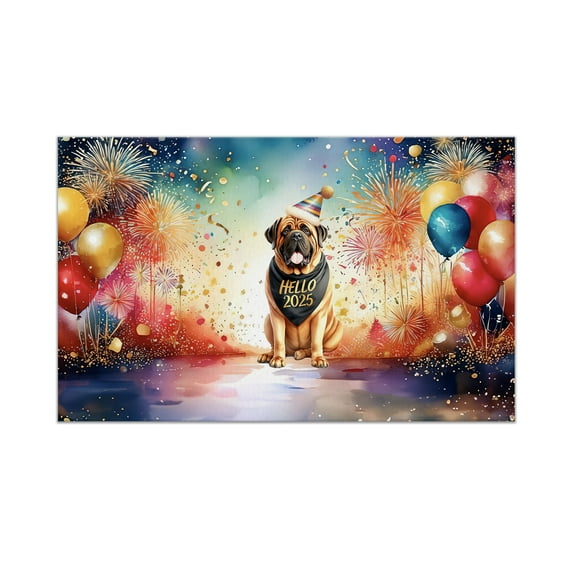 Hello 2025 Mastiff Celebrates Happy New Year Firework Balloon Doormat Mastiffs Dog Lover Gifts Idea Indoor Outdoor Welcome Mat - 02024