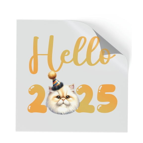 Hello 2025 Persian Celebrates Happy New Year Firework Balloon Cutout Transfer Sticker Cat Lover Kitten Owner Gifts Transparent Decal Art Decor - 02024