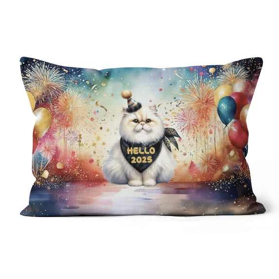 Hello 2025 Persian Celebrates Happy New Year Firework Balloon Pillow Cushion Double Sided Cat Lover Kitten Owner Gifts Throw Pillow - 02024
