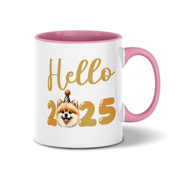 Hello 2025 Pomeranian Celebrates Happy New Year Firework Balloon 11oz Accent Two-tone Mug Pom Dog Lover Gifts Coffee Tea Cup - 02024