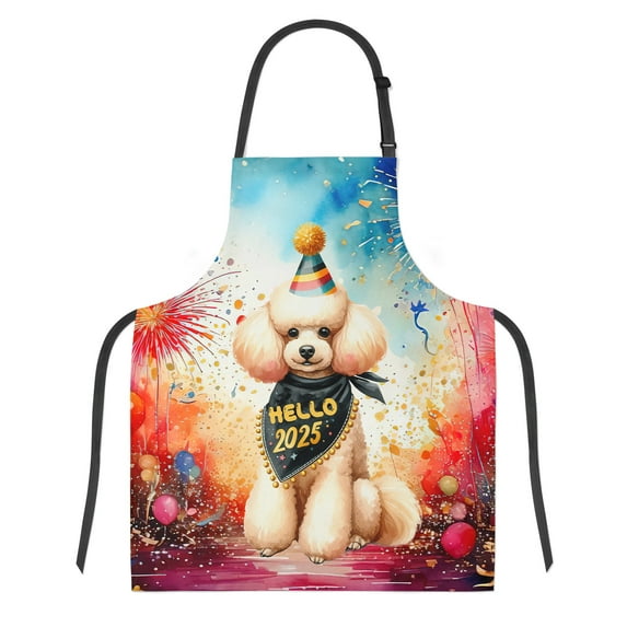 Hello 2025 Poodle Celebrates Happy New Year Firework Balloon Apron Poodles Dog Lover Gifts Idea for Cooking Grilling Baking Painting Gardening - 02024
