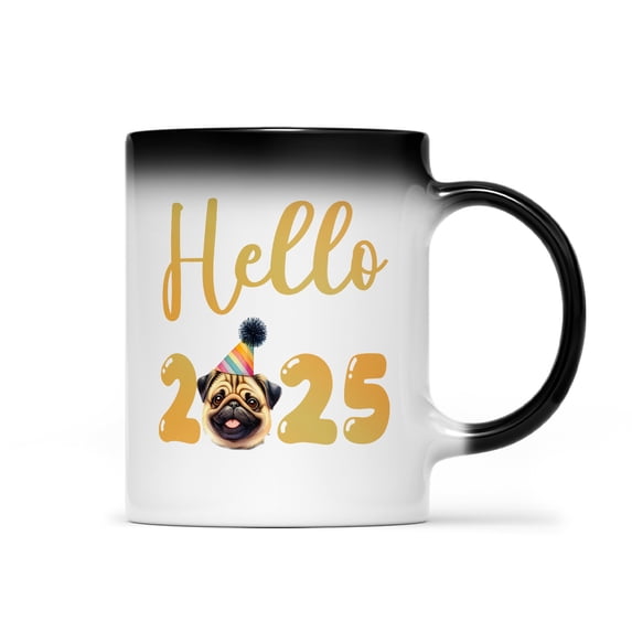 Hello 2025 Pug Celebrates Happy New Year Firework Balloon Heat Color Changing Mug Dog Lover Gifts Magic Coffee Mug - 02024