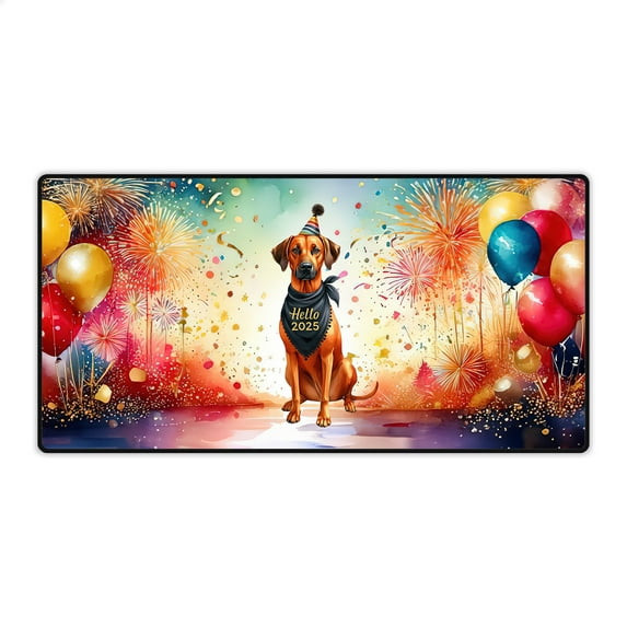 Hello 2025 Rhodesian Ridgeback Celebrates Happy New Year Firework Balloon Desk Mat Full Keyboard Mouse Pad Ridgebacks Dog Lover Gifts Large Mousepad - 02024