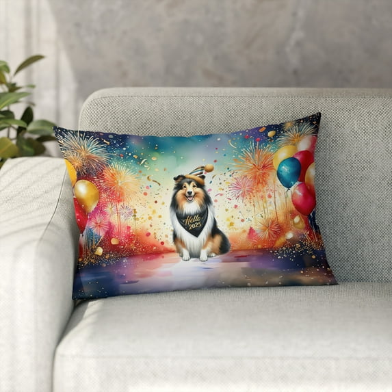 Hello 2025 Shetland Sheepdog Celebrates Happy New Year Firework Balloon Pillowcase Double Sided Sheltie Dog Lover Gifts Pillow Case Covers - 02024