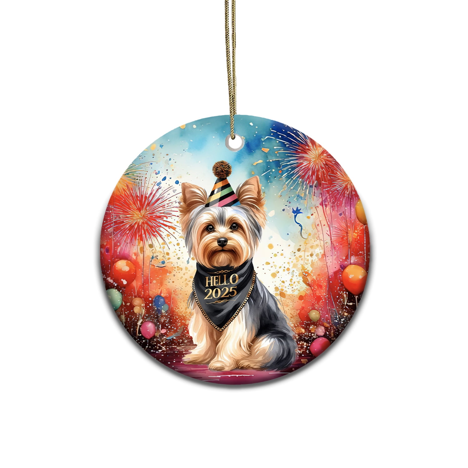 Hello 2025 Yorkshire Terrier Celebrates Happy New Year Firework Balloon