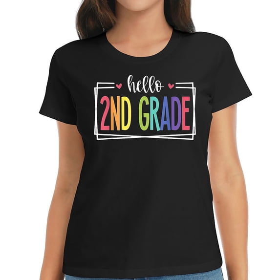 Hello 2Nd Grade First Day Of School Welcome Back T Stylish Graphic Tee for Women: Soft and Breathable Short Sleeve Top