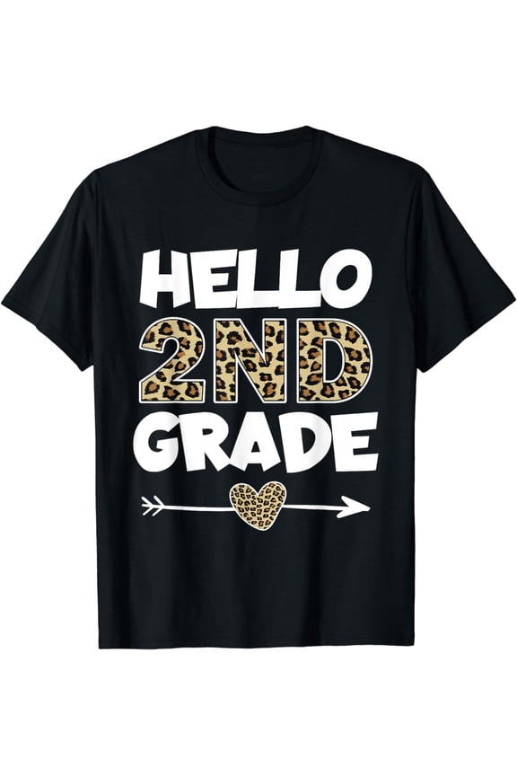 Hello 2nd Grade Leopard Print Second Grade Teacher Kids Gift T-Shirt