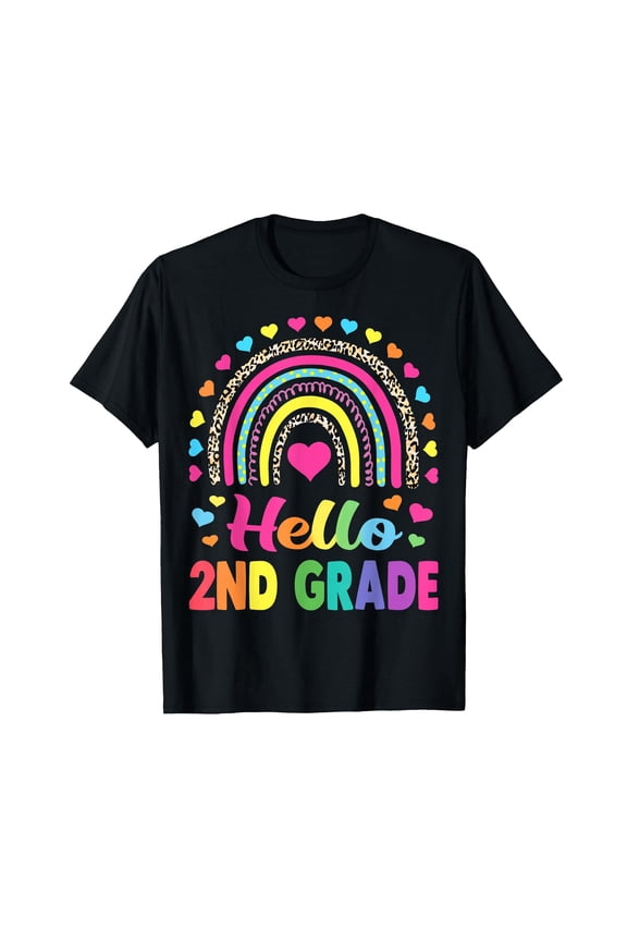 Hello 2nd Grade Leopard Rainbow Back to School T-Shirt