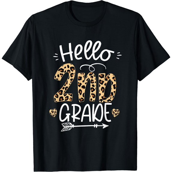 Hello 2nd Grade Leopard Teacher Students Back To School Girl T-Shirt Black 2X-Large