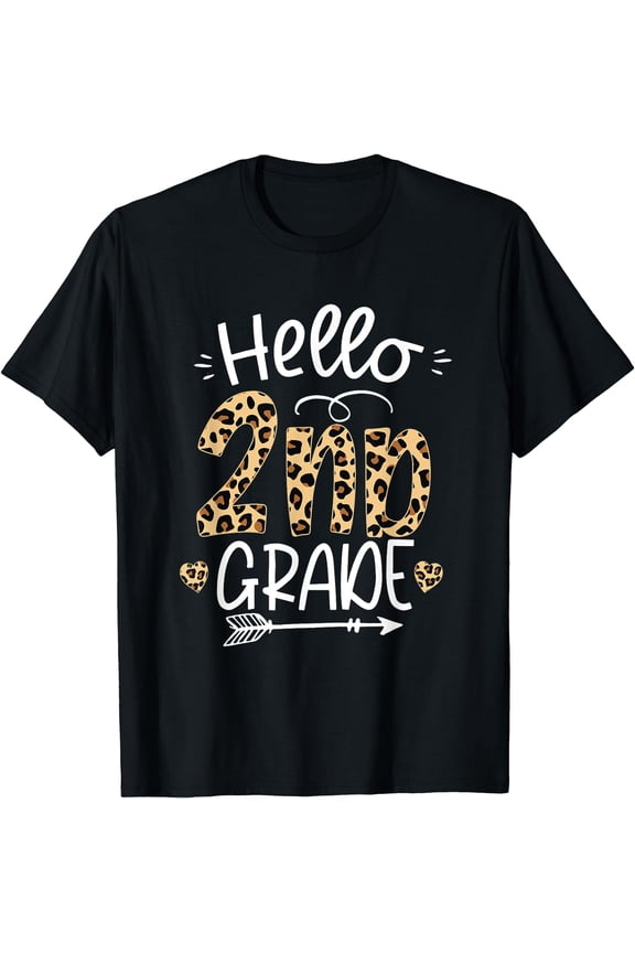 Hello 2nd Grade Leopard Teacher Students Back To School Girl T-Shirt Black Medium