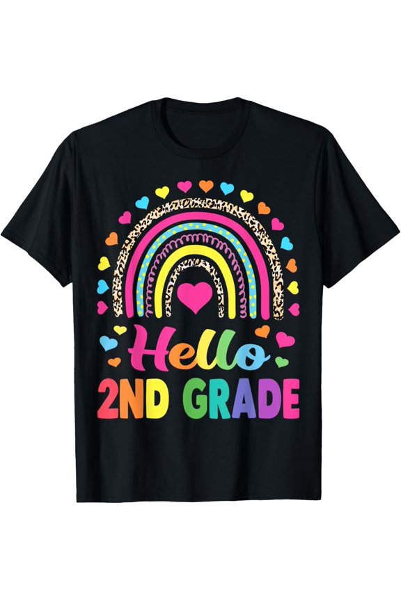 Hello 2nd Grade Teacher Leopard Rainbow Back To School T-Shirt