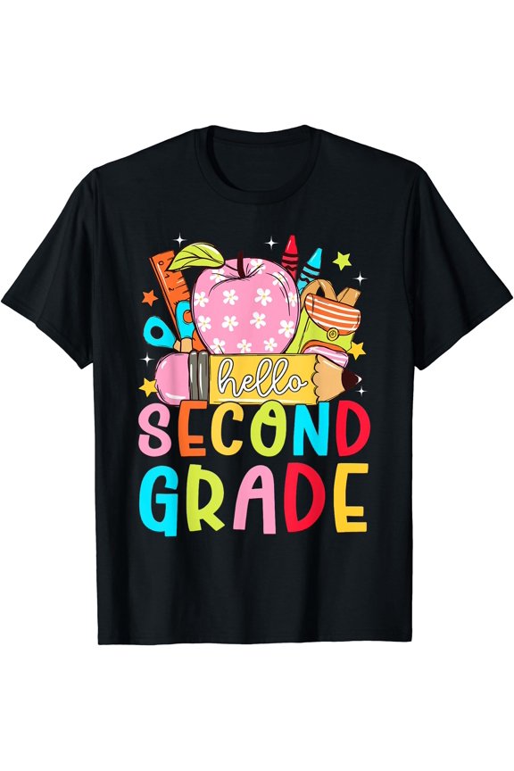 Hello 2nd Grade Teacher Pencil And Apple Back To School T-Shirt