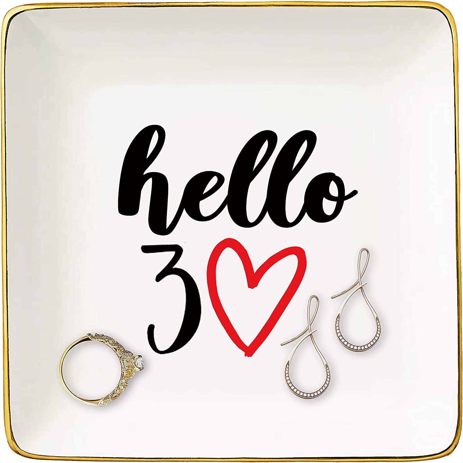 Hello 50 Ceramic Jewelry Tray – 50th Birthday Gift For Women, Funny Trinket Dish With Gold Rim